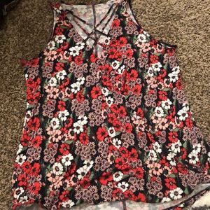 Maurices floral criss cross neck tank